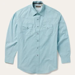Hot Stetson Silver Diamond Neat Print Western Shirt Blue