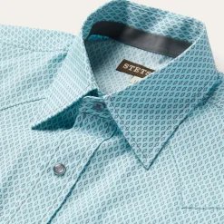 Hot Stetson Silver Diamond Neat Print Western Shirt Blue