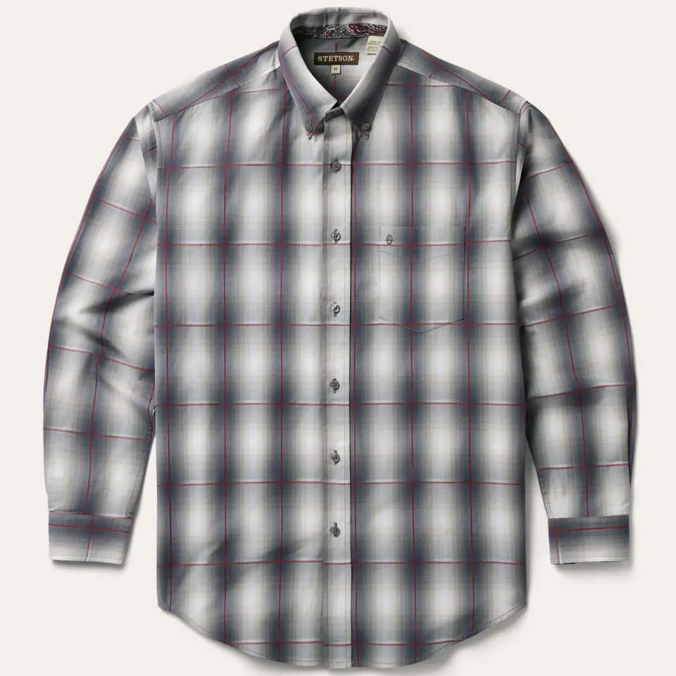 Outlet Stetson Smoke Ombre Plaid Button Front Shirt Grey