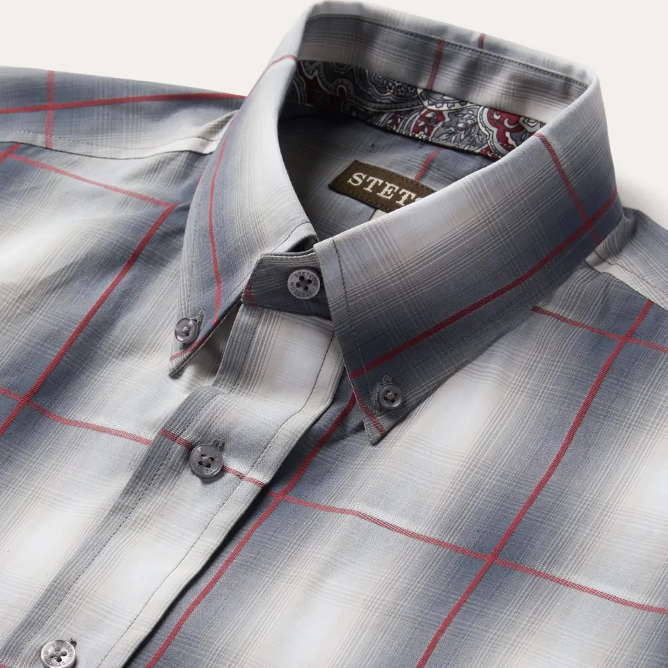 Sale Stetson Smoke Ombre Plaid Button Front Shirt Grey