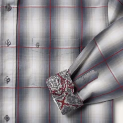 Sale Stetson Smoke Ombre Plaid Button Front Shirt Grey