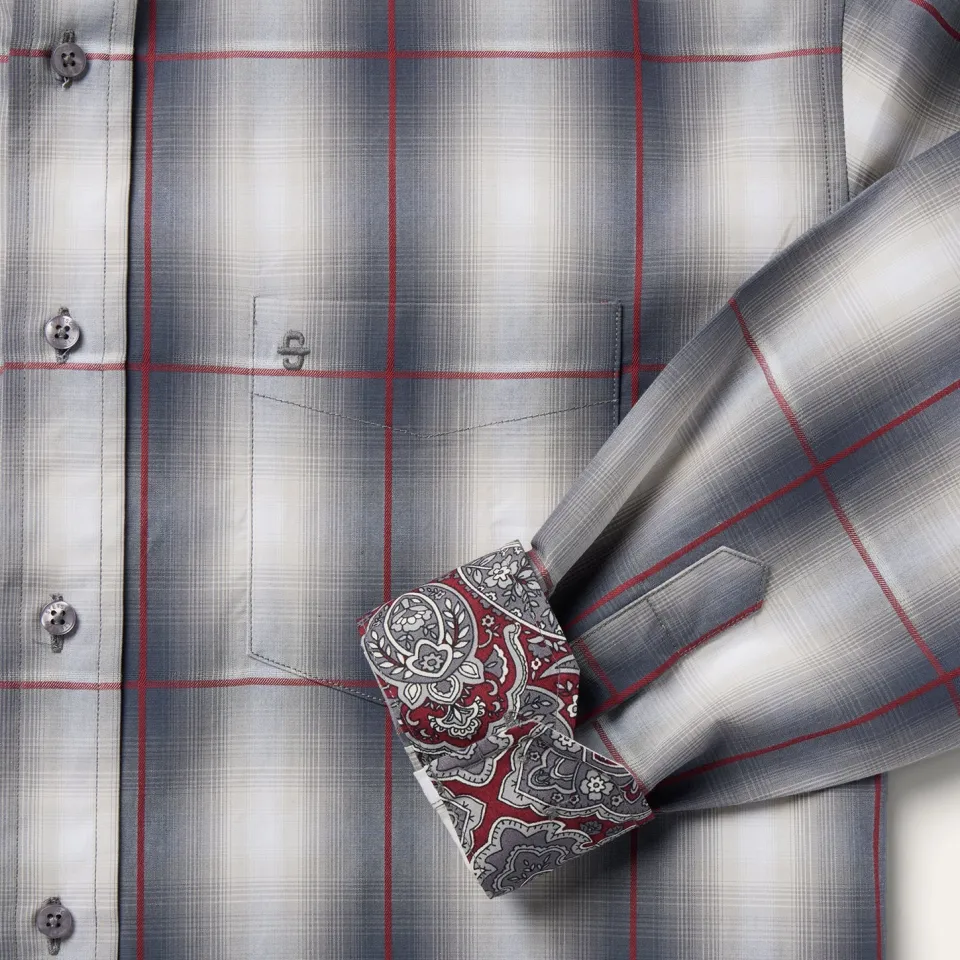 Sale Stetson Smoke Ombre Plaid Button Front Shirt Grey