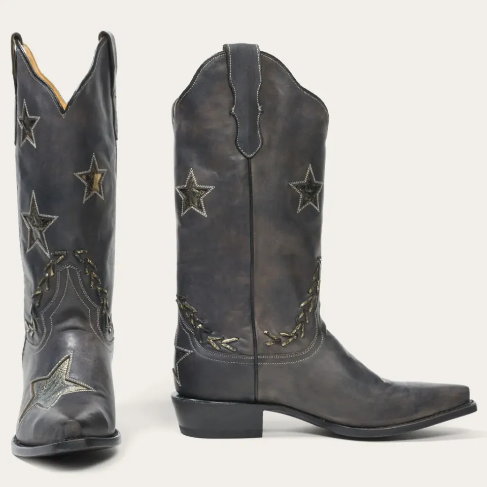 Discount Stetson Star Distressed Cowboy Boot Black