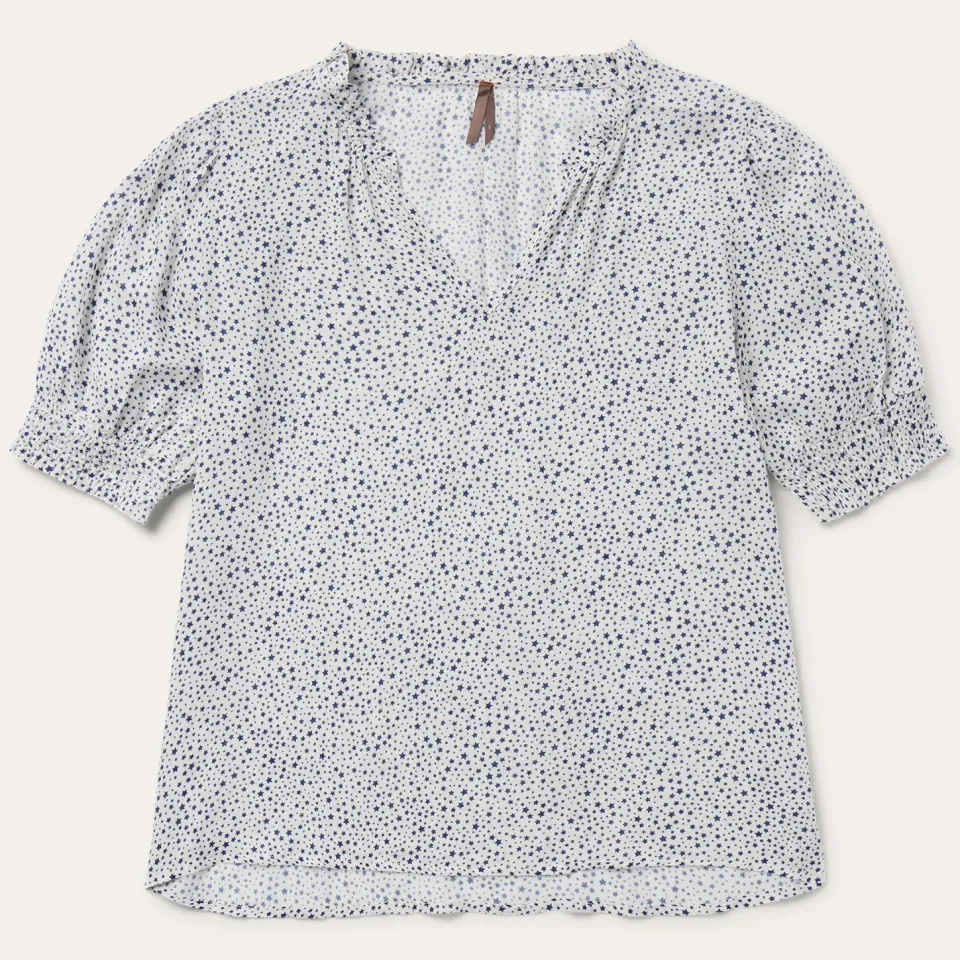 Best Stetson Stars Print Peasant Blouse White