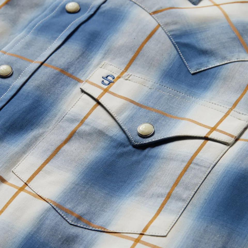 Sale Stetson Steel Ombre Plaid Western Shirt Blue