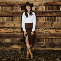 Sale Stetson Suede Fringed Skirt Brown
