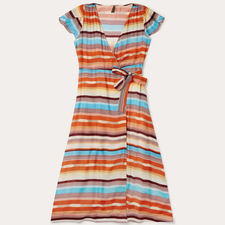 New Stetson Sunset Serape Print Rayon Herringbone Wrap Front Dress Multi
