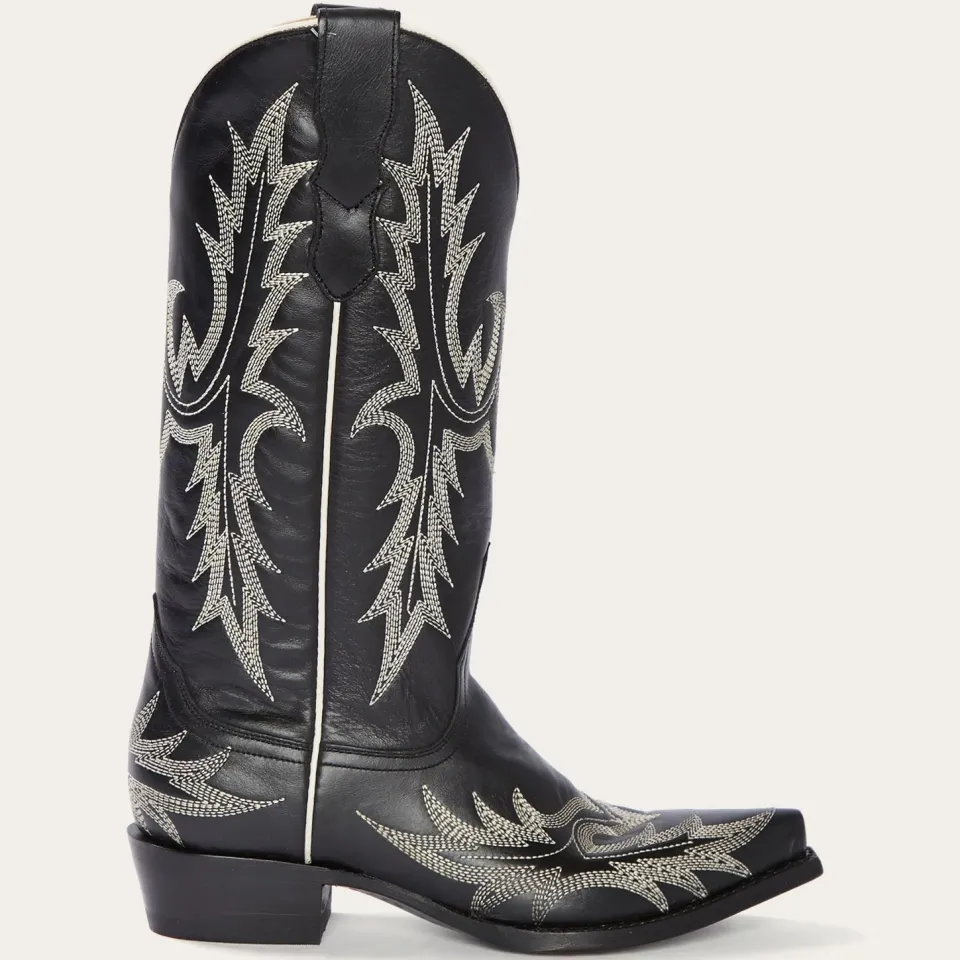 Discount Stetson Tina White Flame Embroidered Cowboy Boot Black