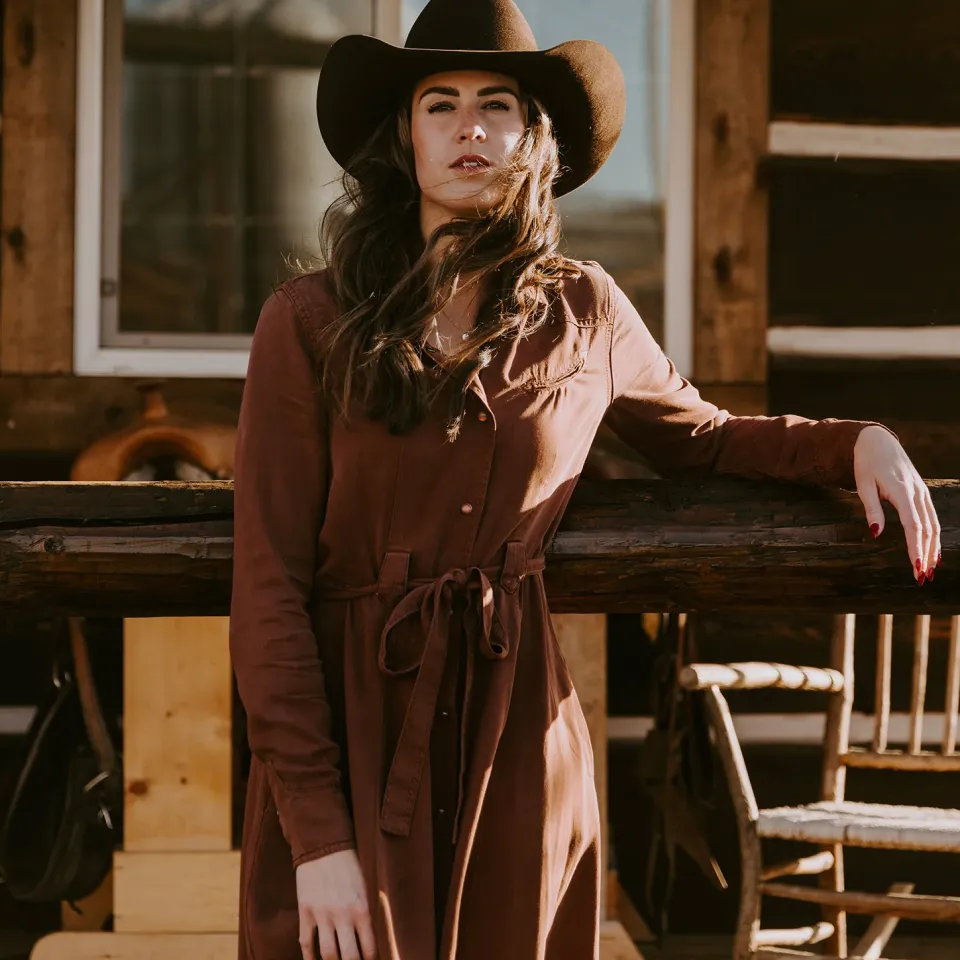 Discount Stetson Tobacco Tencel Western Dress Brown