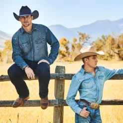 Hot Stetson Turquoise Snap Western Denim Shirt Blue