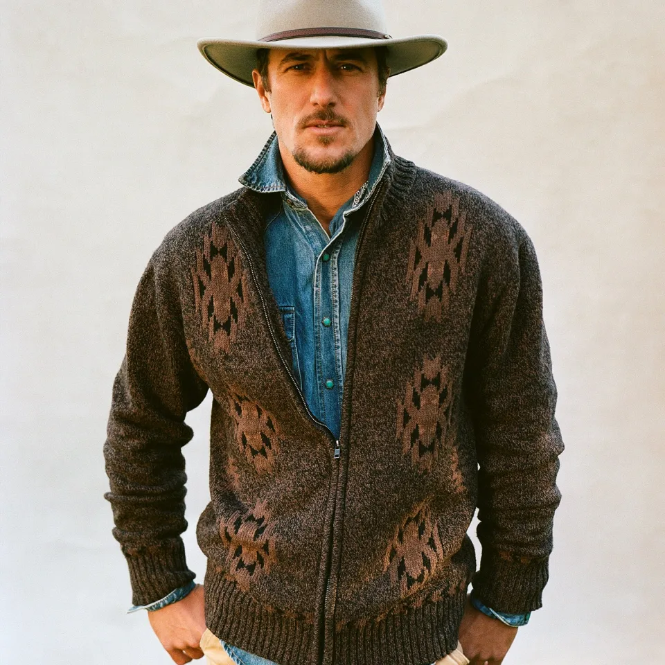 Hot Stetson Vertical Aztec Cardigan Brown