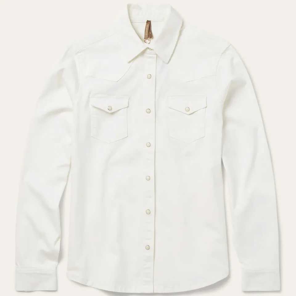 Hot Stetson Western Embroidered Denim Shirt White