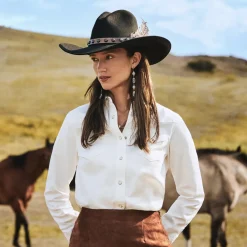 Online Stetson Western Embroidered Denim Shirt White