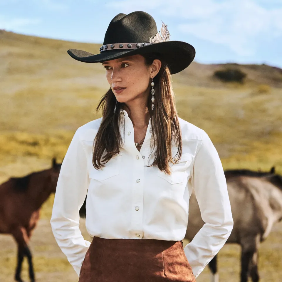 Online Stetson Western Embroidered Denim Shirt White