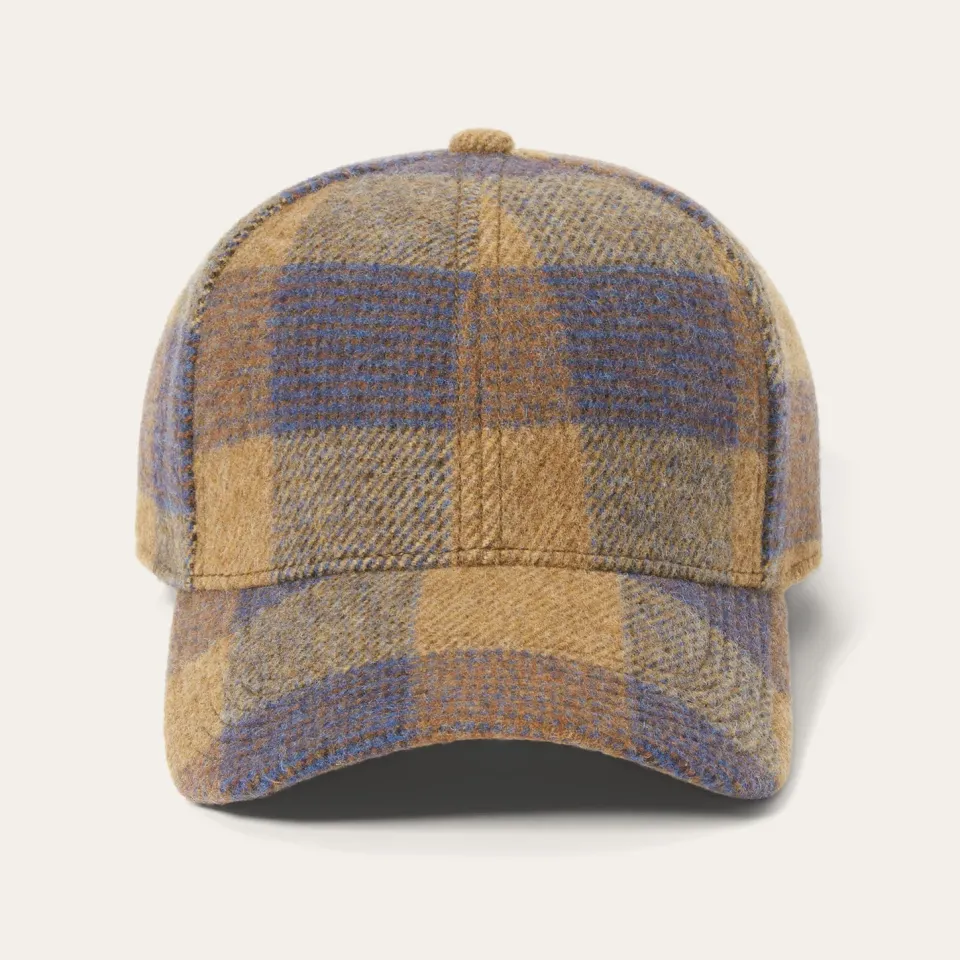 Sale Stetson Wool Check Baseball Cap Cognac/Sand/Blue