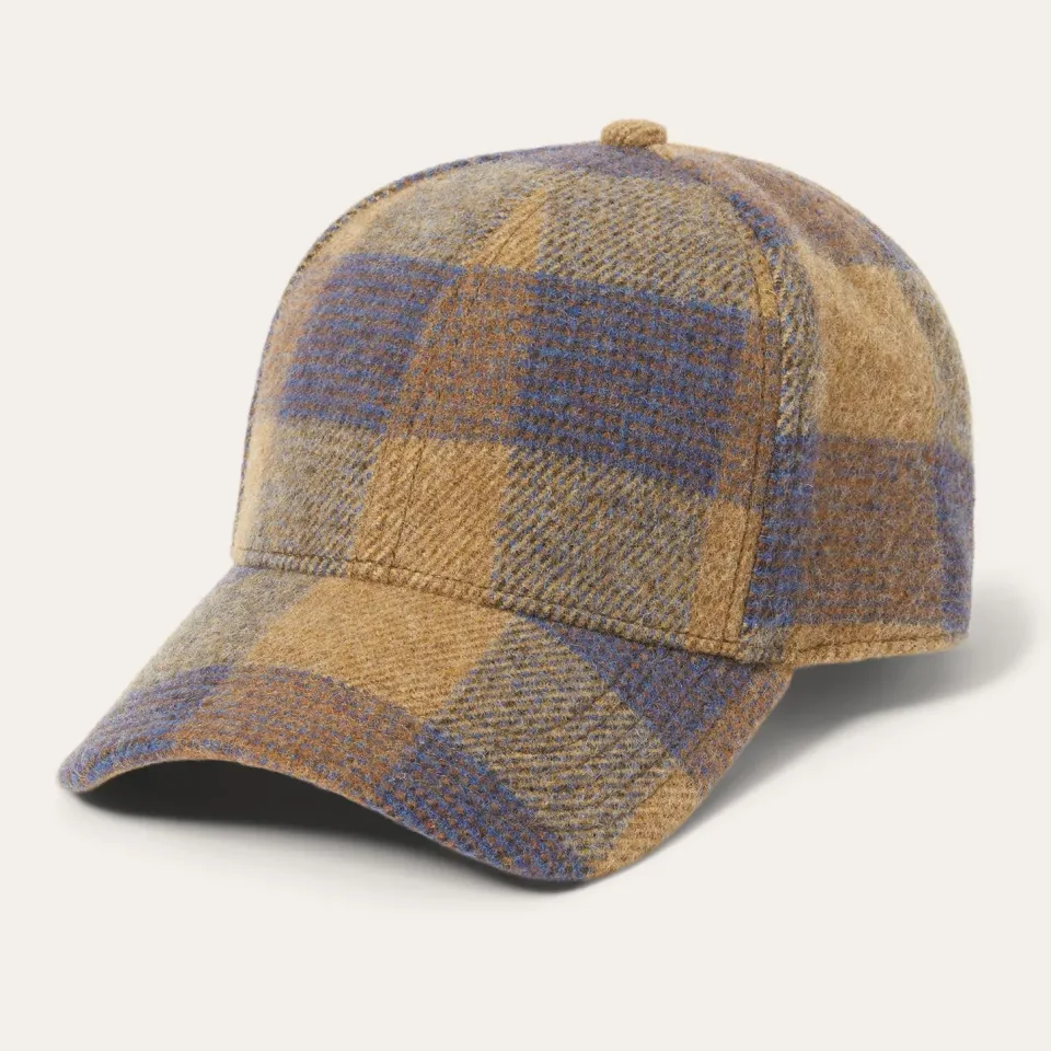 Sale Stetson Wool Check Baseball Cap Cognac/Sand/Blue