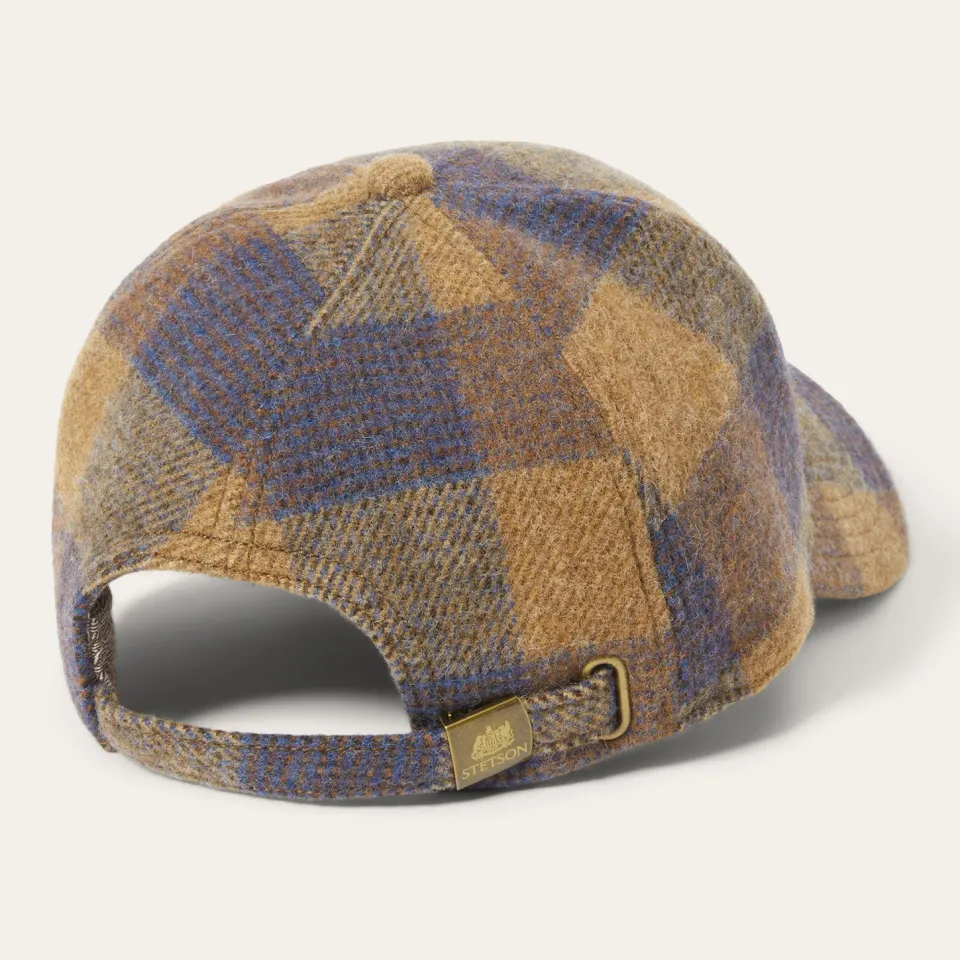 Sale Stetson Wool Check Baseball Cap Cognac/Sand/Blue