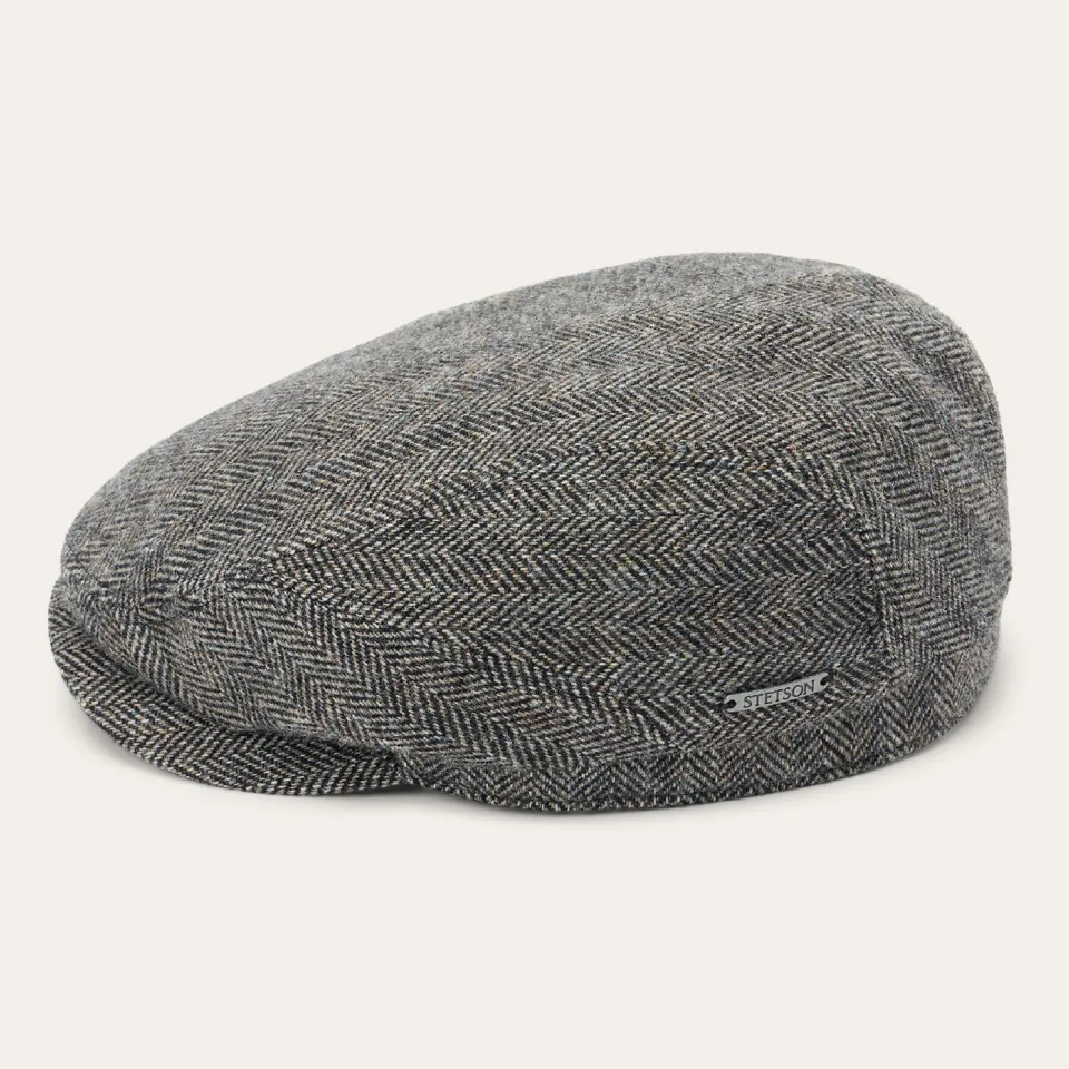 Hot Stetson Wool Herringbone Driver Cap Anthra Melange Herringbone