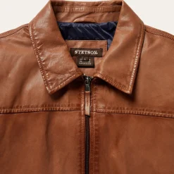 Discount Stetson Zip-Front Lightweight Leather Jacket Brown