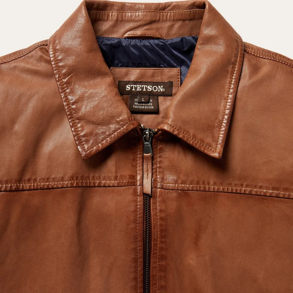 Discount Stetson Zip-Front Lightweight Leather Jacket Brown